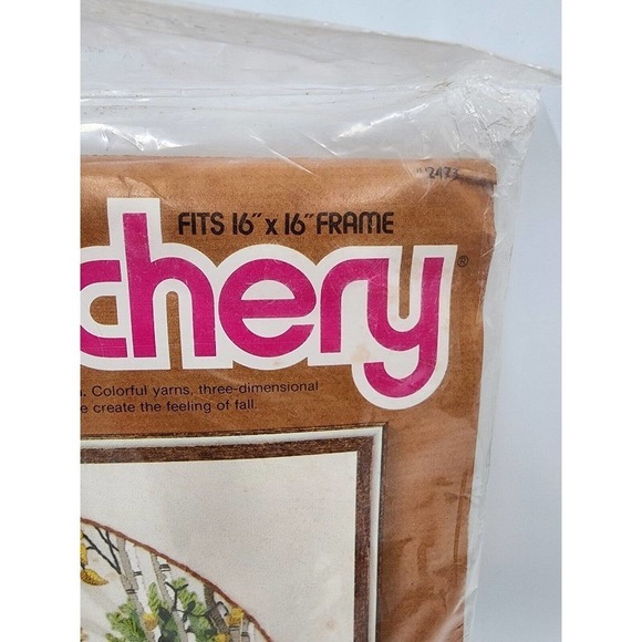 Fall Mill Pond Watermill Sunset Stitchery 20 X 20 Wool Kit 1978 Factory Sealed - Picture 4 of 7